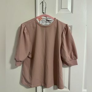 Pink mock neck puff sleeve shirt